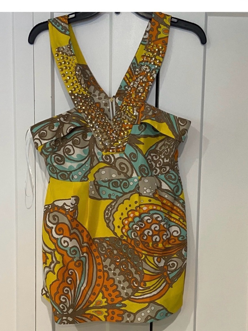 kate spade Yellow Orange Multi Print Beaded V-Neck Tank